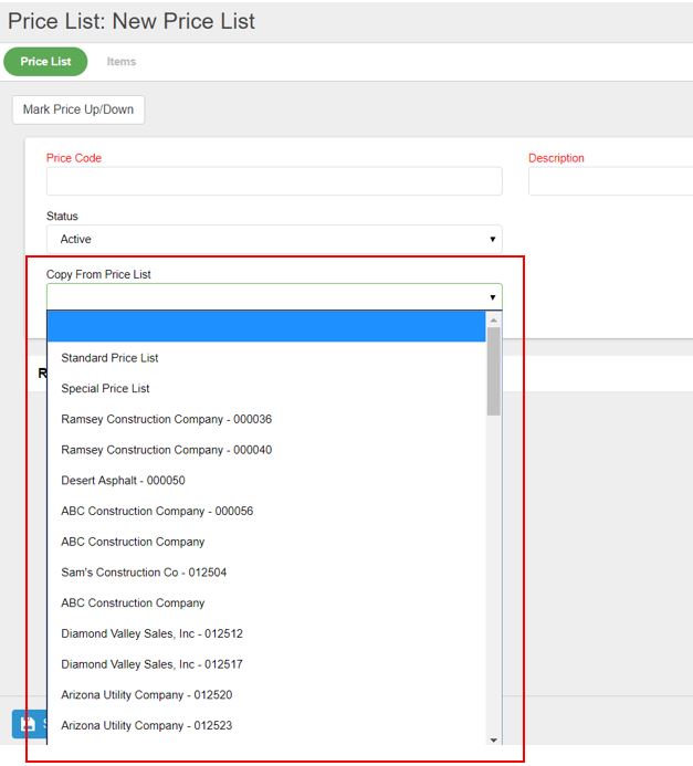 Is it possible to copy a price list? TCR Software
